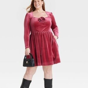 Ava & Viv Pink Ruched Puff Sleeve Dress